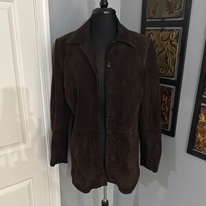 Caslon Woman’s Chic Longline Button-Up Brown 100% Brushed Leather‎ Jacket